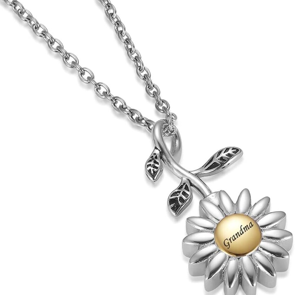 Sunflower Cremation Jewelry Stainless Steel Keepsake Urn Necklace for Women - Picture 3 of 6